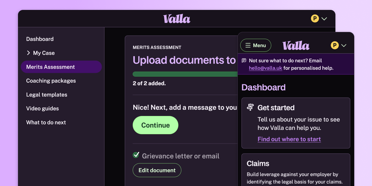 Valla UI dark mode